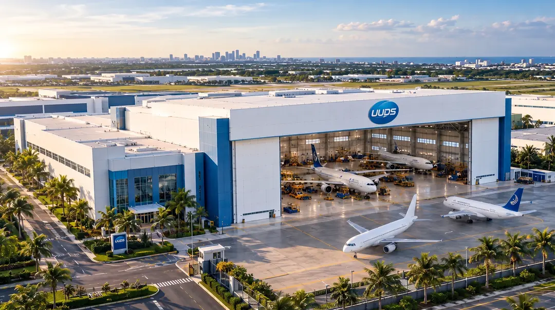 Aerial view of the maintenance hangar and aircraft apron